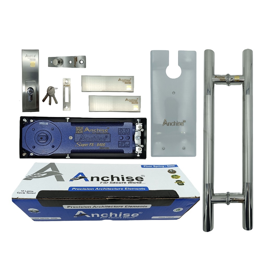 Toughened Glass Doorset - 8400 Combo Set, Stainless Steel, Openable On Both Sides, Stain Finish, Designed For Commercial And Domestic Use