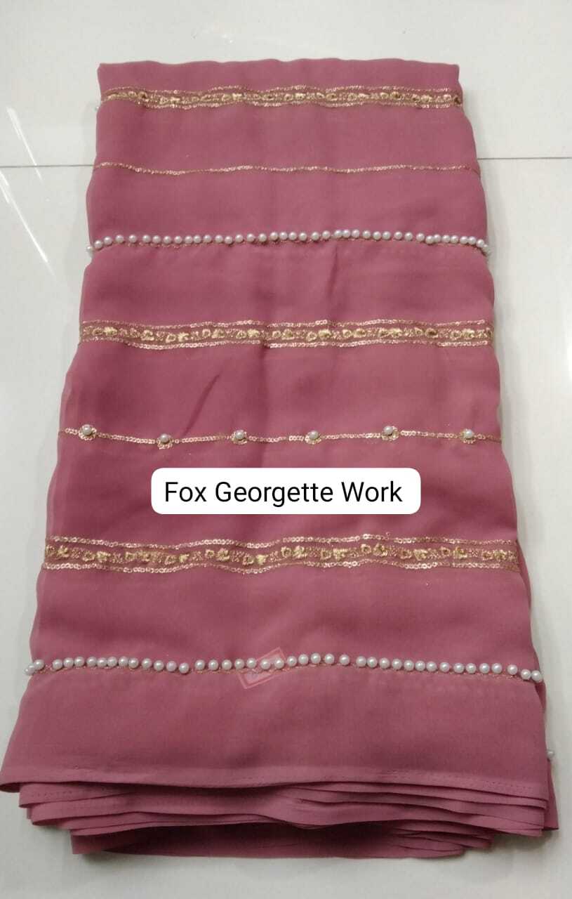 Fox Georgette Work Fabric - 44" Width, Embroidered Textured Material | Quick Dry, Multi-color Options For Suits, Sarees, And Dresses