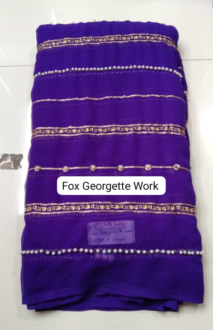 Fox Georgette Work Fabric - 44" Width, Embroidered Textured Material | Quick Dry, Multi-color Options For Suits, Sarees, And Dresses