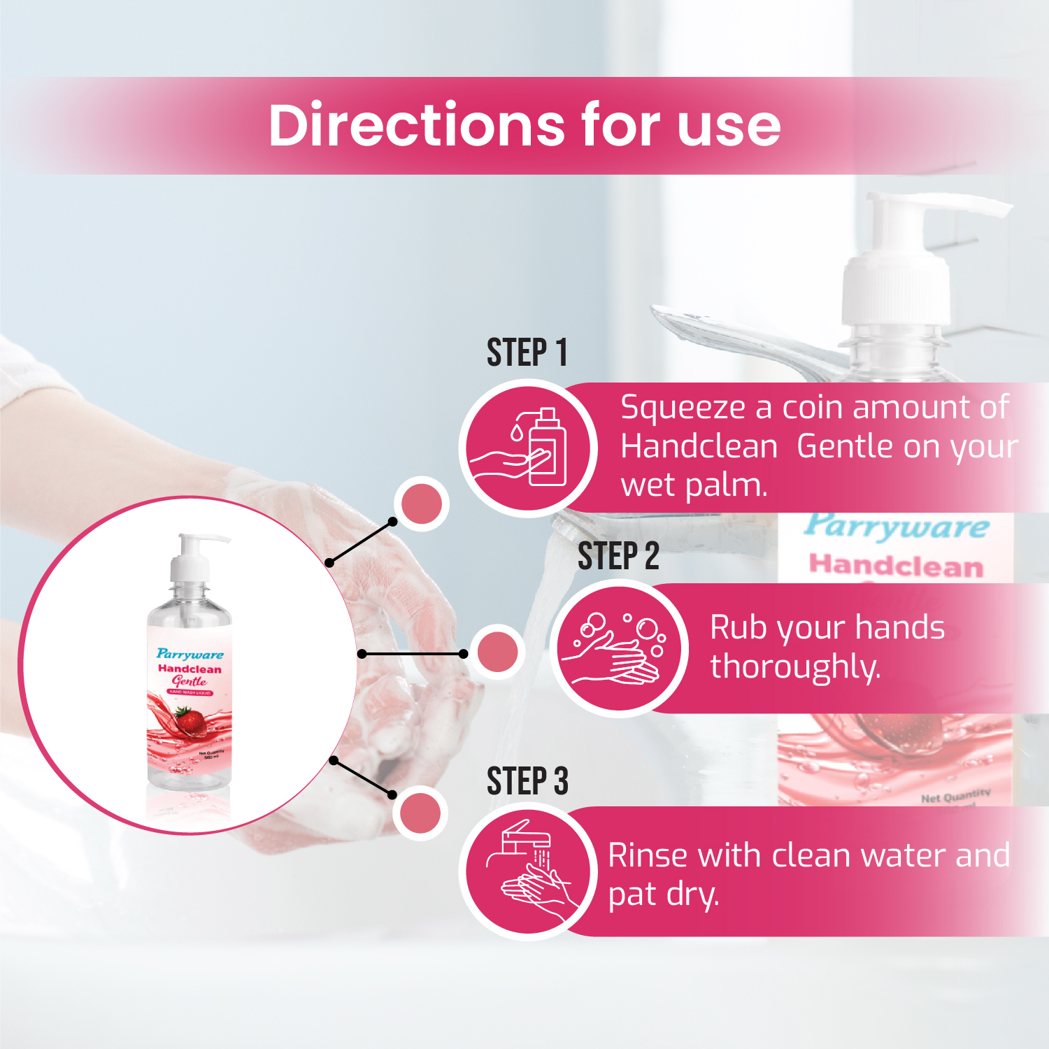 Parryware Handclean Gentle - Hand Wash Liquid Concentrate With Strawberry Extract 500ml Application: External Use