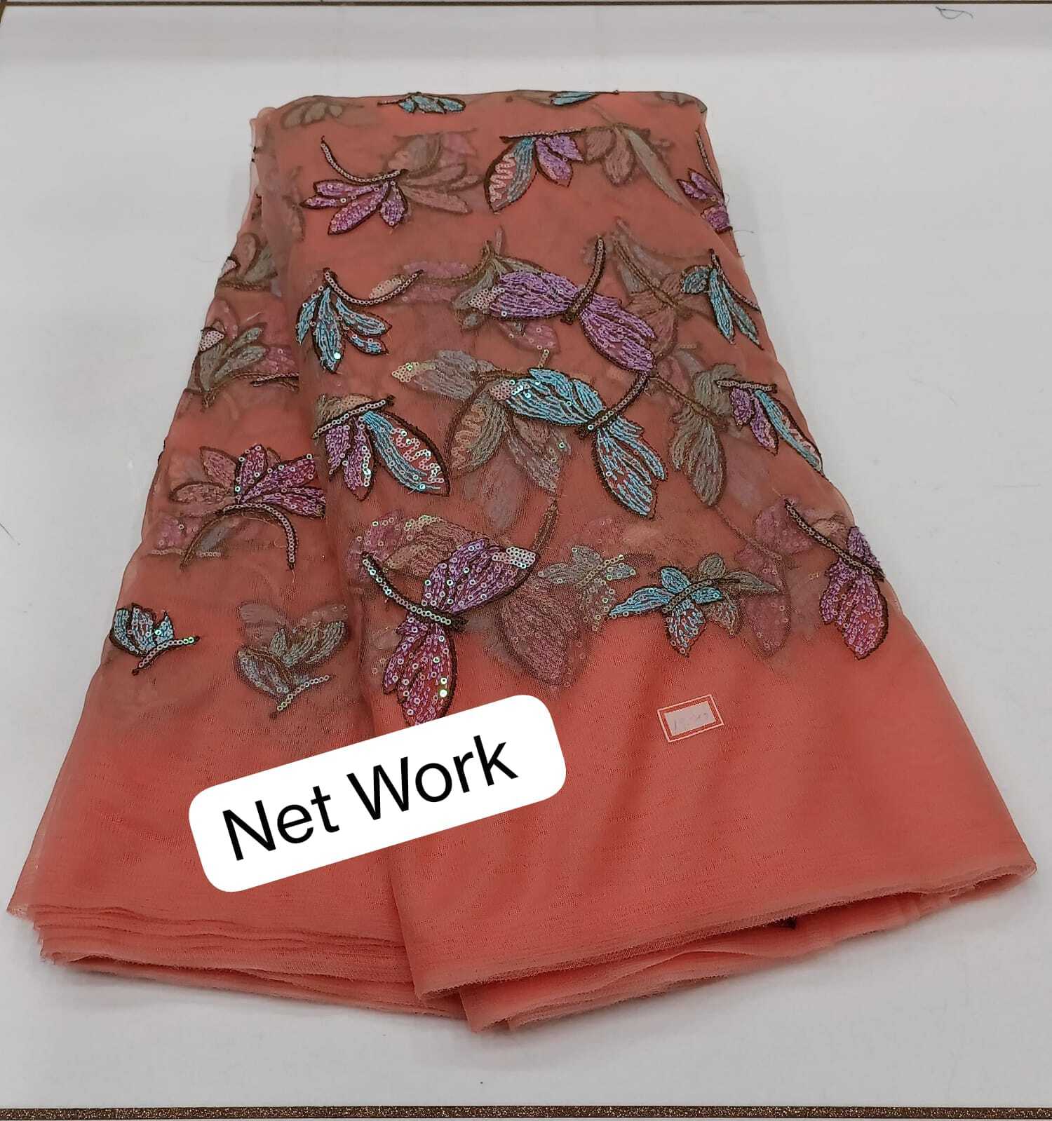 Net Work Embroidary Fabric - Embroidered Net Material, 44 Inches Wide | All Color Options, Washable, Versatile For Suit And Saree Garments