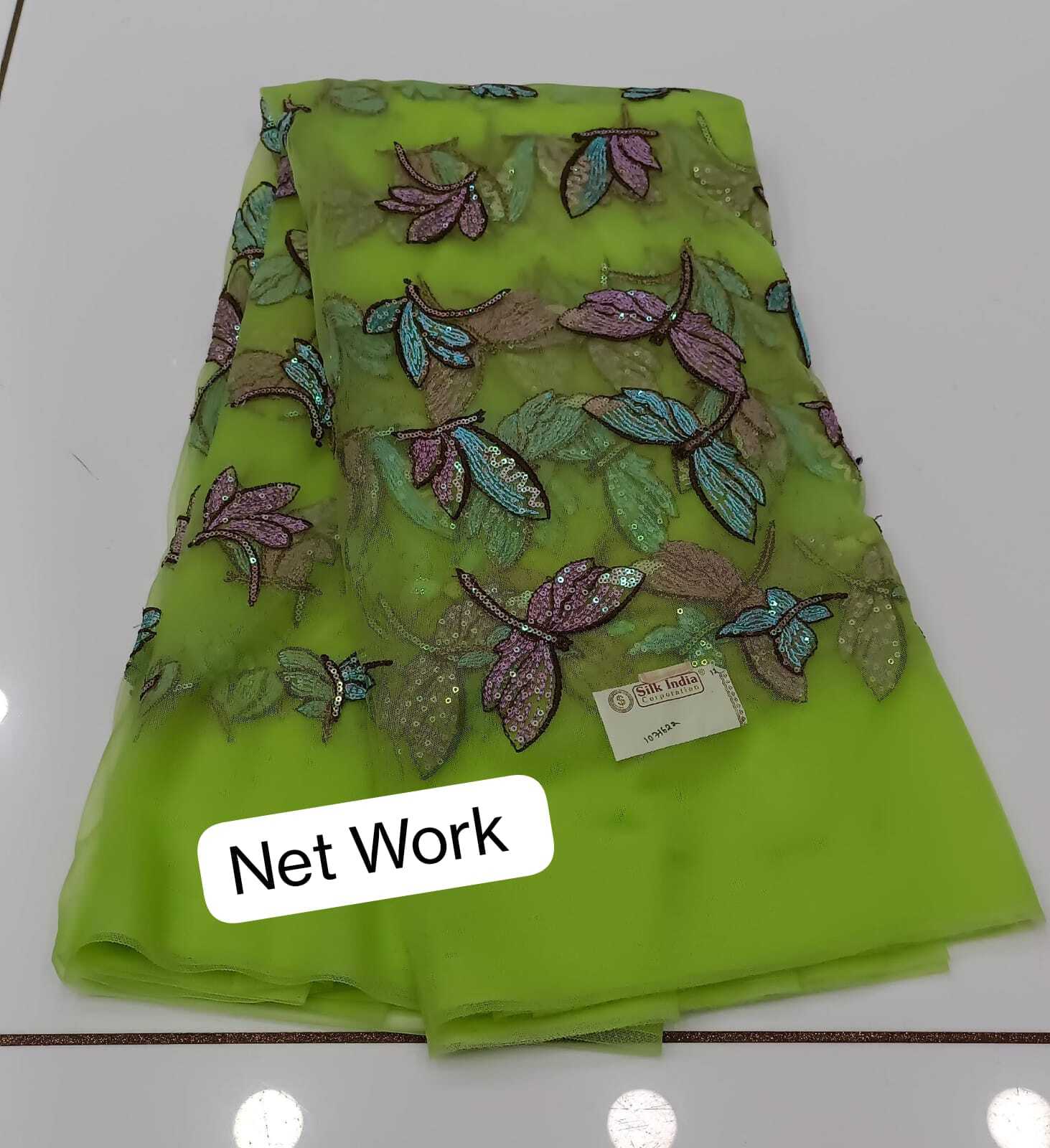 Net Work Embroidary Fabric - Embroidered Net Material, 44 Inches Wide | All Color Options, Washable, Versatile For Suit And Saree Garments