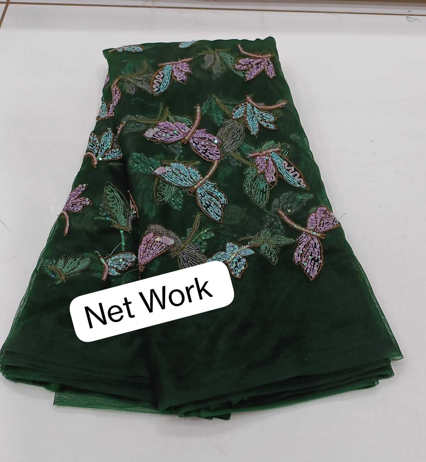 Net Work Embroidary Fabric - Embroidered Net Material, 44 Inches Wide | All Color Options, Washable, Versatile For Suit And Saree Garments