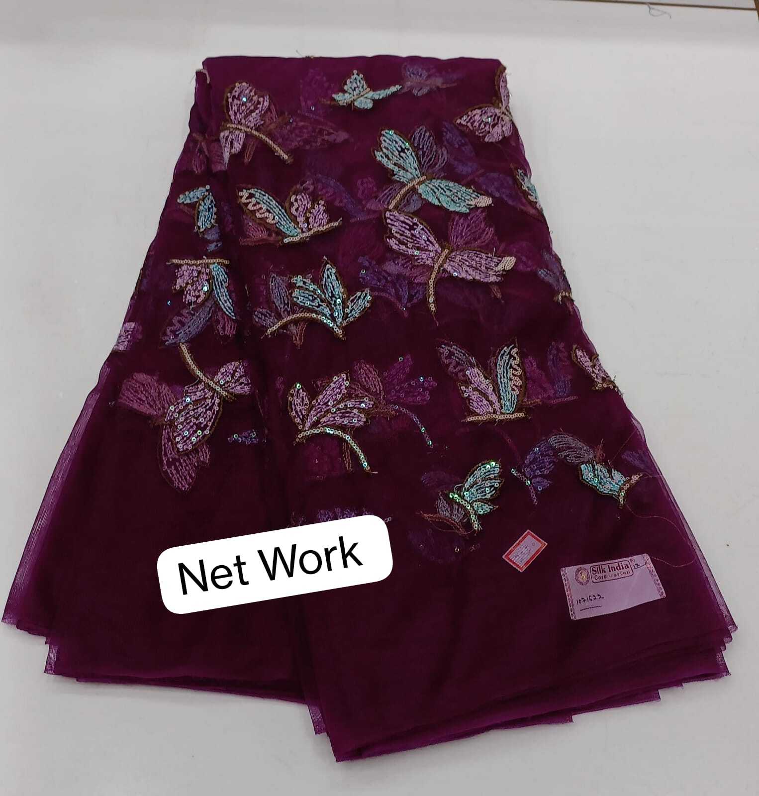 Net Work Embroidary Fabric - Embroidered Net Material, 44 Inches Wide | All Color Options, Washable, Versatile For Suit And Saree Garments
