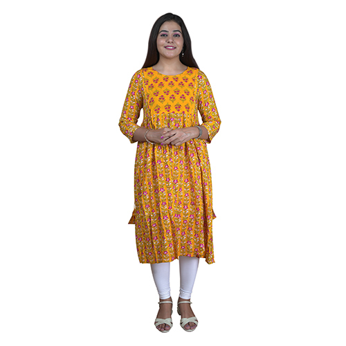 Washable Yellow Color Maternity Anarkali Kurti