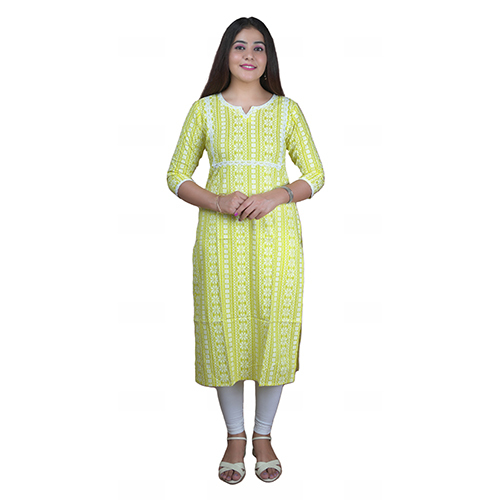 Ladies Cotton Kurti - 100% Cotton, Light Yellow Color | Modern Design, Washable For Daily Wear, Flattering Fit