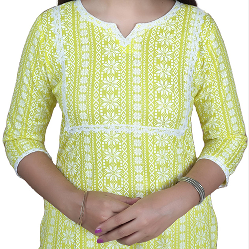 Ladies Cotton Kurti - 100% Cotton, Light Yellow Color | Modern Design, Washable For Daily Wear, Flattering Fit