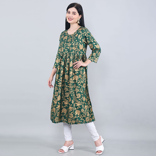 Washable Ladies Dark Green Anarkali