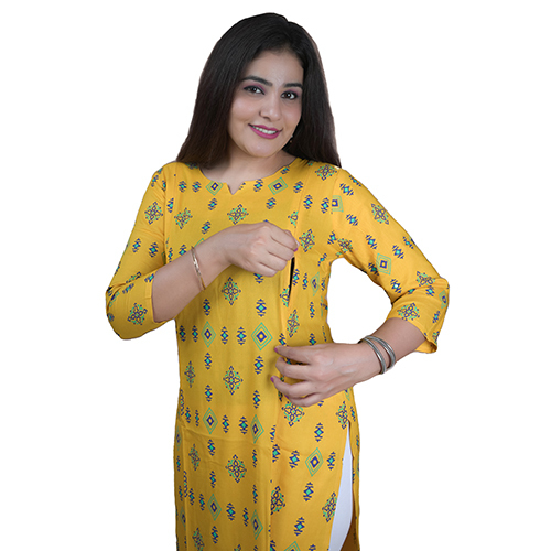 Washable Lemon Color Maternity Anarkali Kurti