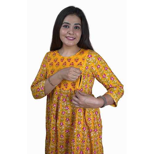 Washable Yellow Color Maternity Anarkali Kurti