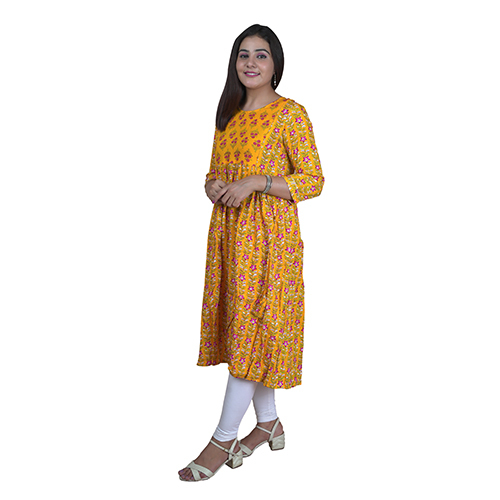 Washable Yellow Color Maternity Anarkali Kurti