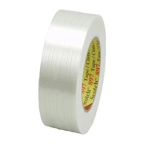 3M Filament Tape 897 - Plastic, 24 mm Width, 55 m Length, White Color - Eco-Friendly, Waterproof, Single Sided Usage