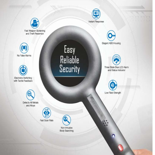 Gscan Metal Detector - Abs Housing, Low Field Strength, Three State Blue Led Alarm & Status Indicator | Fast Weapon Screening, Non-intrusive Body Searching