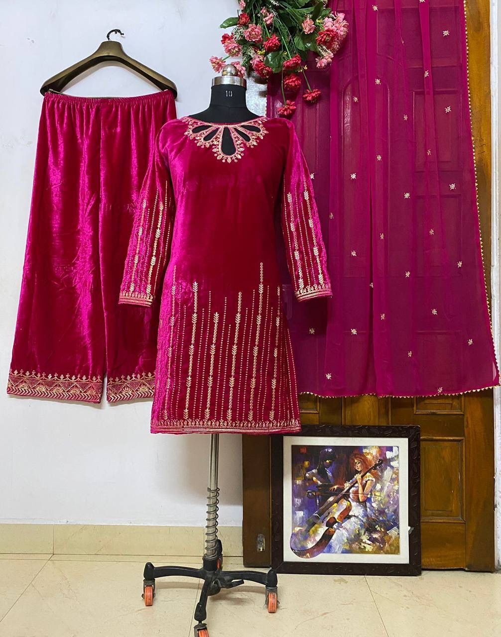 Stylish Kurti For Women - Georgette, Customized & Plus Size, Maroon Color, Full Sleeves, Embroidered Pattern, All Season Wear