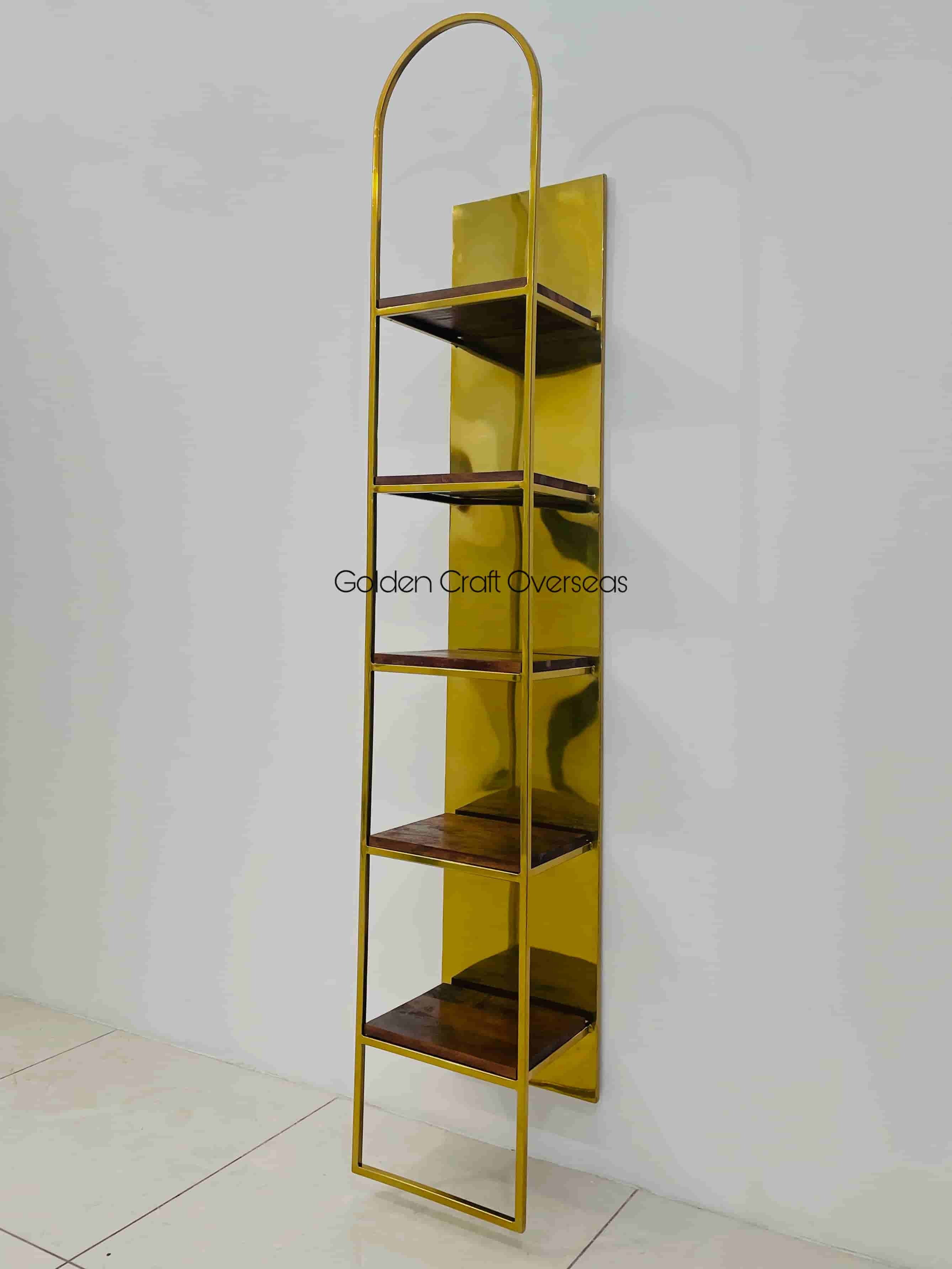 Gco Five Levels Rack Aka Shelf In Stainless Steel With Wooden Tops - Color: Gold