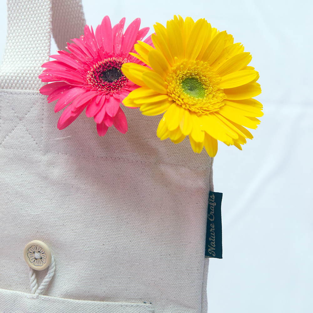 Canvas Tote Bag - 350 Gsm Fine Canvas, 15x14x3 Inches, Off White | Exclusive Design, 12 Inch Handle, Zip Closure, High Capacity
