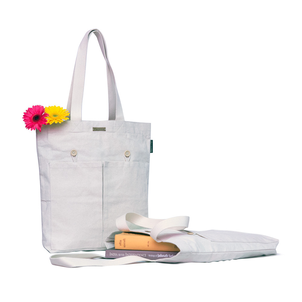 Canvas Tote Bag - 350 Gsm Fine Canvas, 15x14x3 Inches, Off White | Exclusive Design, 12 Inch Handle, Zip Closure, High Capacity
