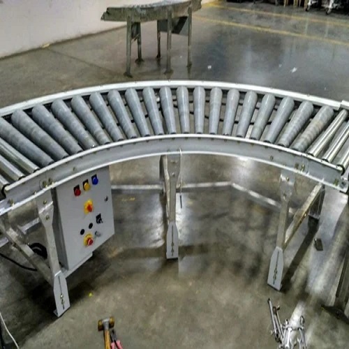Blue Motor Operated Roller Conveyor
