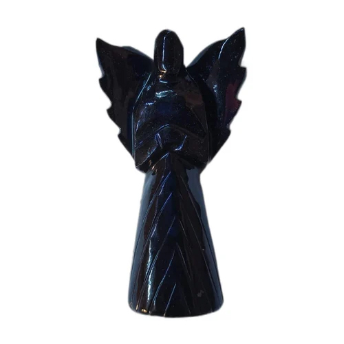 Black Obsidian Gemstone Angel - 3x2.1 Inch Antique Imitation Sculpture | Customized Color Options For Elegant Home Decoration