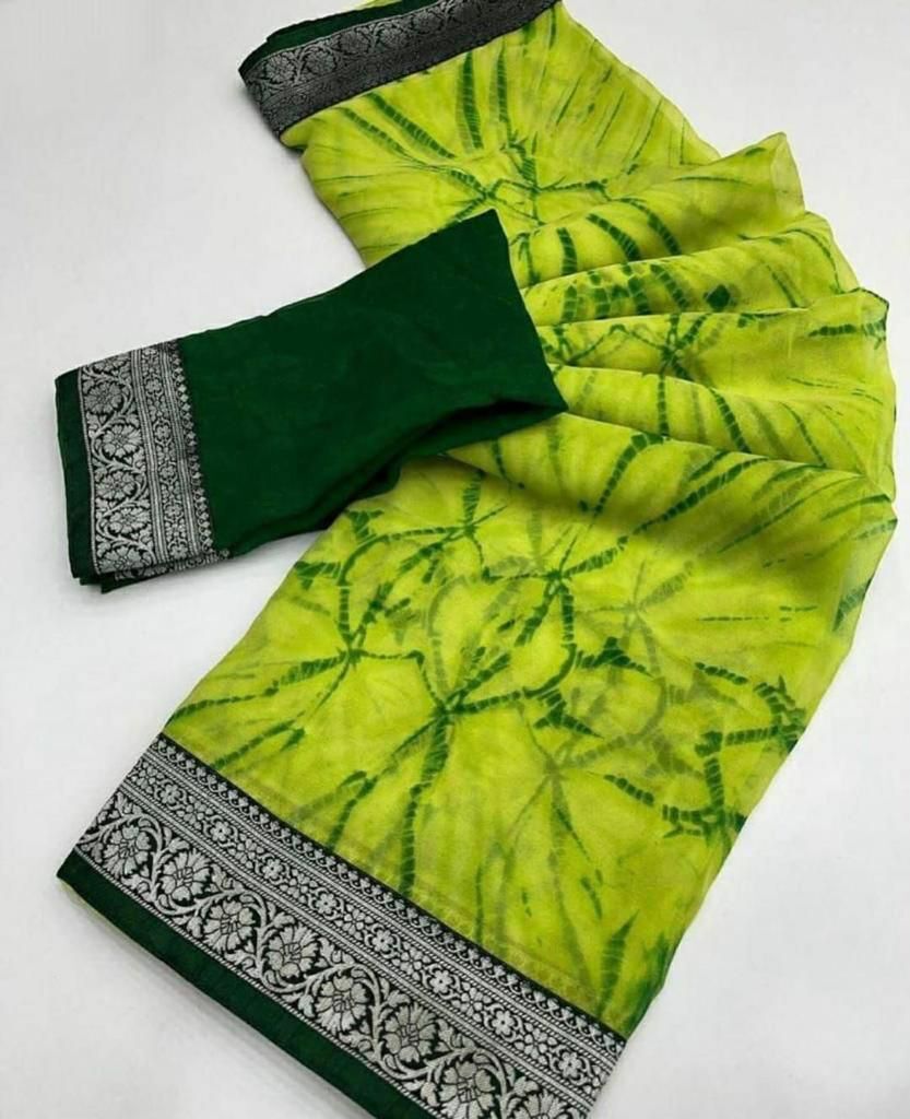 Online Saree Fancy - Chiffon, 5.5 Meters Length, 1.1 Meters Width, Silver Zari Border | Elegant Design, Soft Fabric, Unique Pattern, Versatile Style