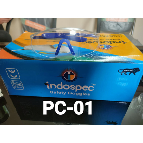Indospec Safety Goggles - Plastic Material, Transparent-Blue Color | High Functionality, Waterproof, Reusable, Unisex Design for Industrial & Commercial Use