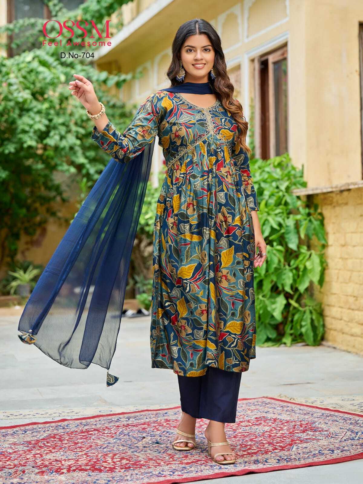 Premium Chanderi Foil Print Aliya Cut Kurtis