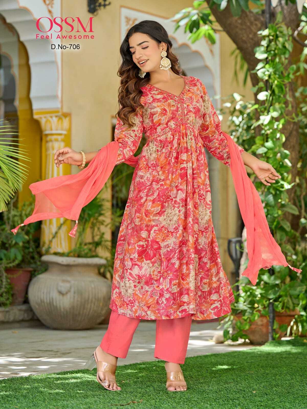 Premium Chanderi Foil Print Aliya Cut Kurtis