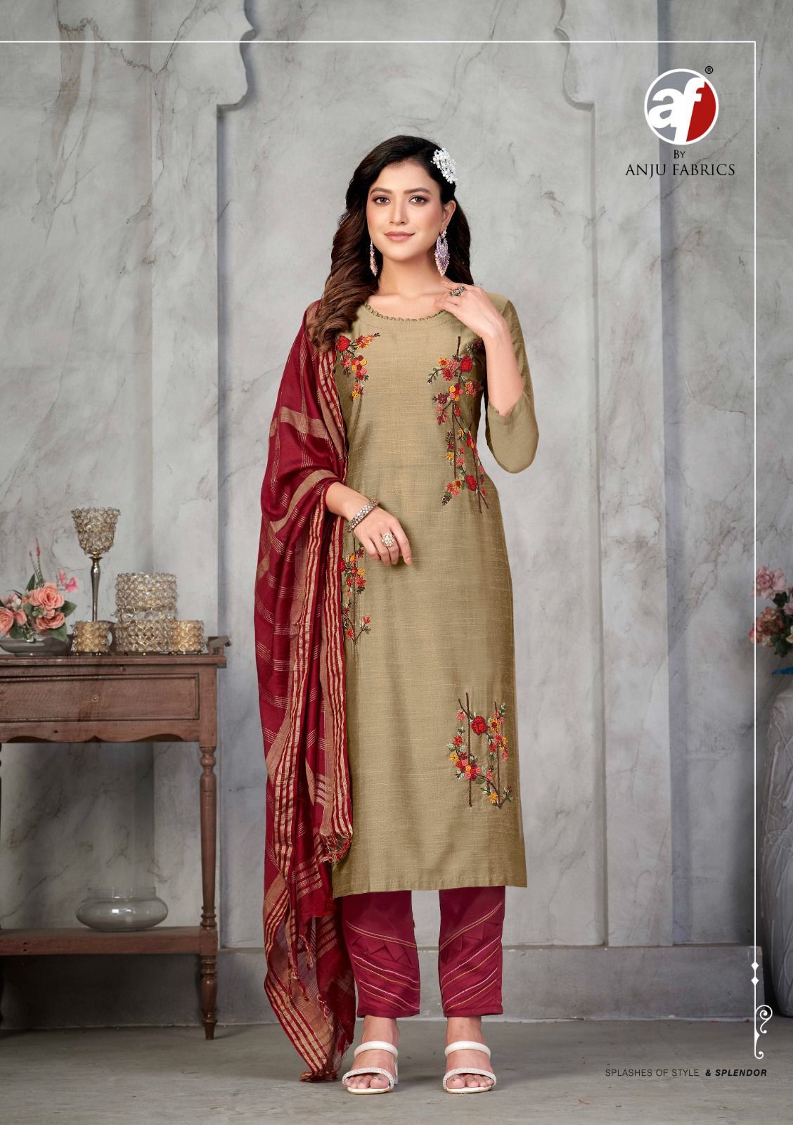 Designer Silk Kurtis With Knot Work By Anju Fabrics