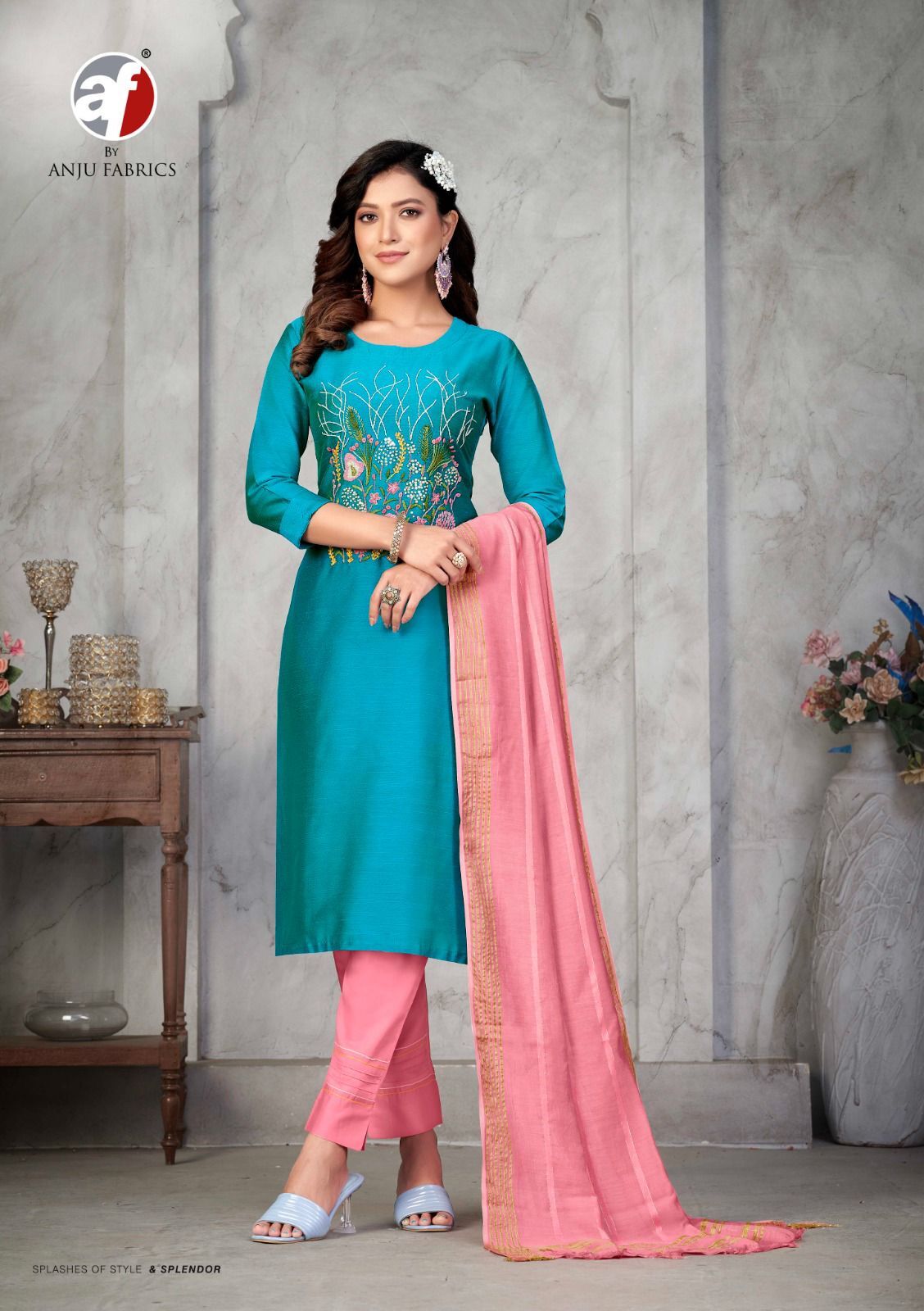 Designer Silk Kurtis With Knot Work By Anju Fabrics