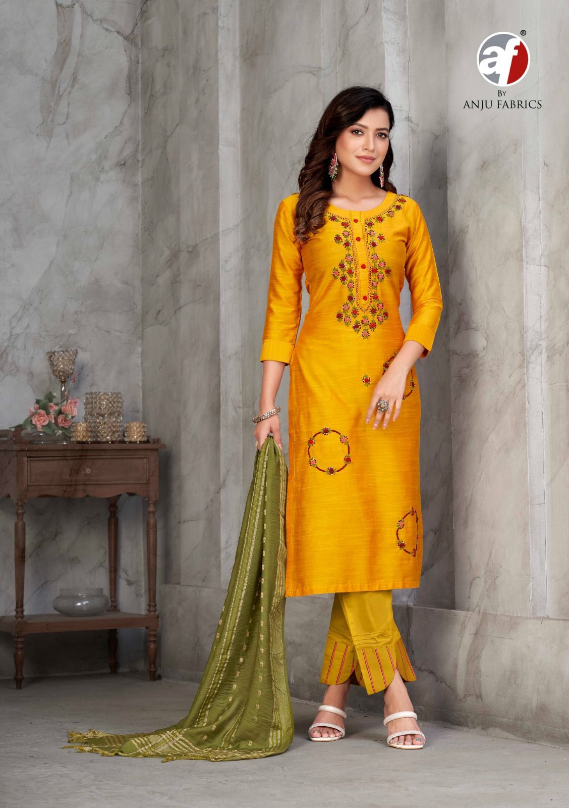 Designer Silk Kurtis With Knot Work By Anju Fabrics