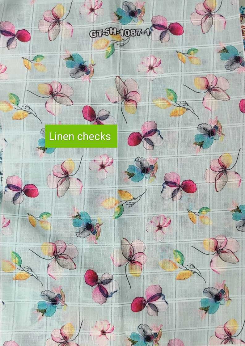 Linen Checks Printed Fabric - 44 Meter Width, All Colors Available | Washable, Printed Texture, Plain Style For Suit, Saree, And Dress Material