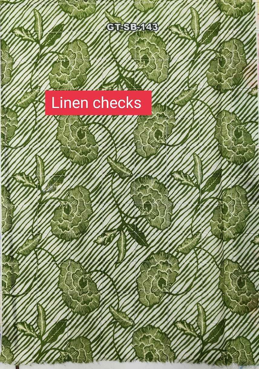 Linen Checks Printed Fabric - 44 Meter Width, All Colors Available | Washable, Printed Texture, Plain Style For Suit, Saree, And Dress Material