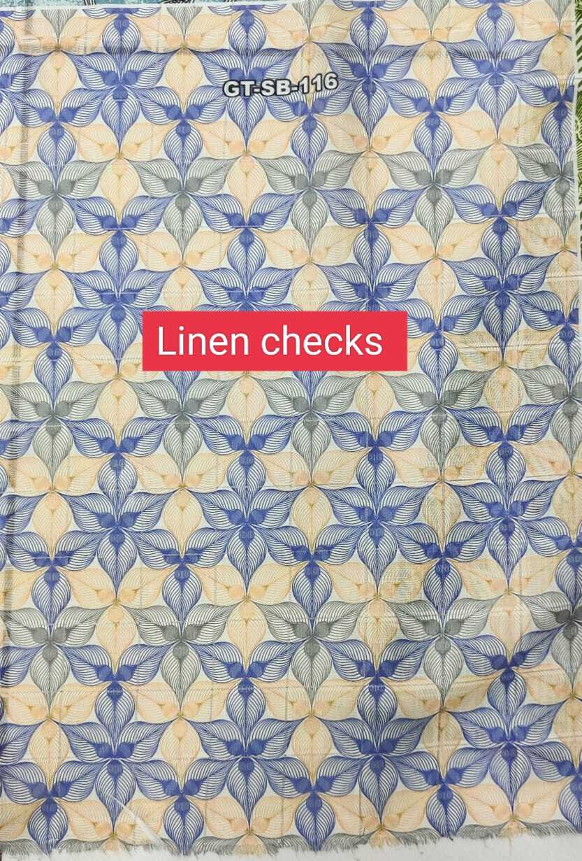 Linen Checks Printed Fabric - 44 Meter Width, All Colors Available | Washable, Printed Texture, Plain Style For Suit, Saree, And Dress Material