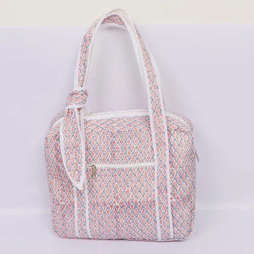 Pink Hand Block Printed Cotton Quilted Bag