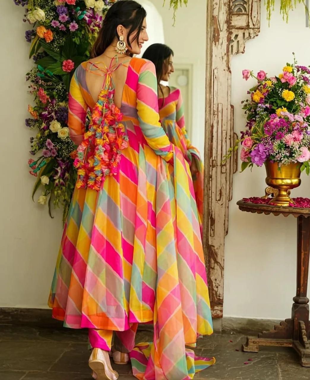 Lehariya Maxi Gown With Dupatta And Pant