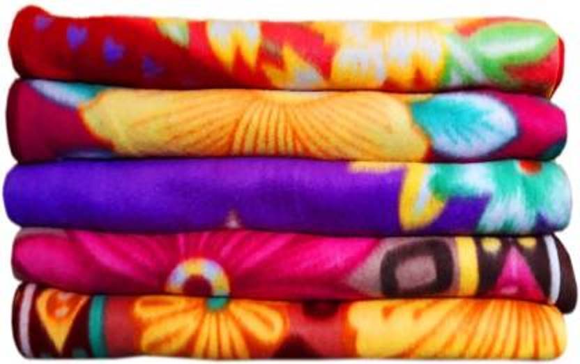 Printed Polar Blankets Medium Size 70x90 Inches 500 Gram - Soft Fleece Material, Multi-color Printed Design, Ideal For Bedding & Travel