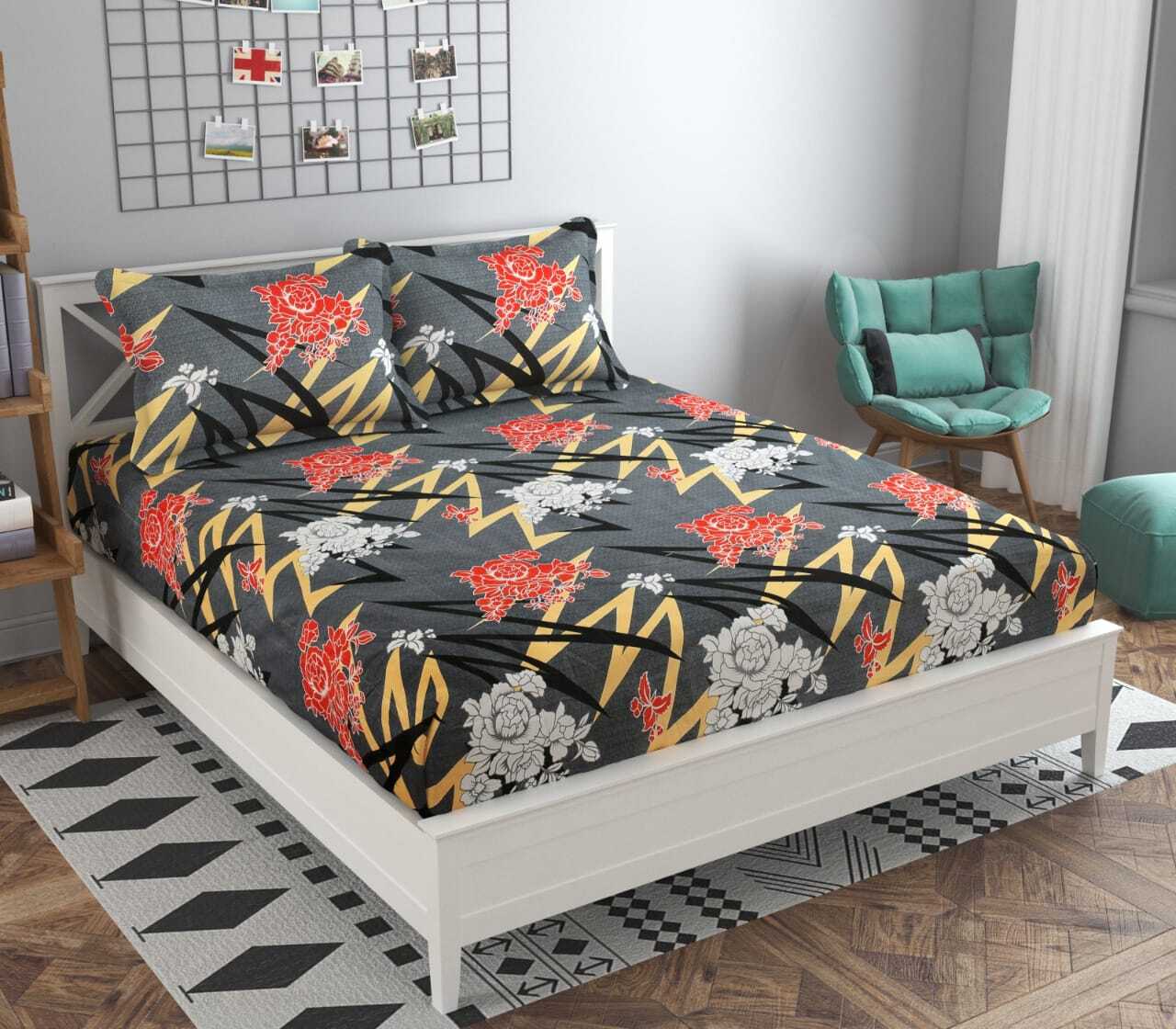 3d Bedsheet Polycotton 4 Meter Cut Piece - Full Size, Multicolor, 150 Thread Count, Weight 800g, Washable, Printed Design | Durable Polyester Material