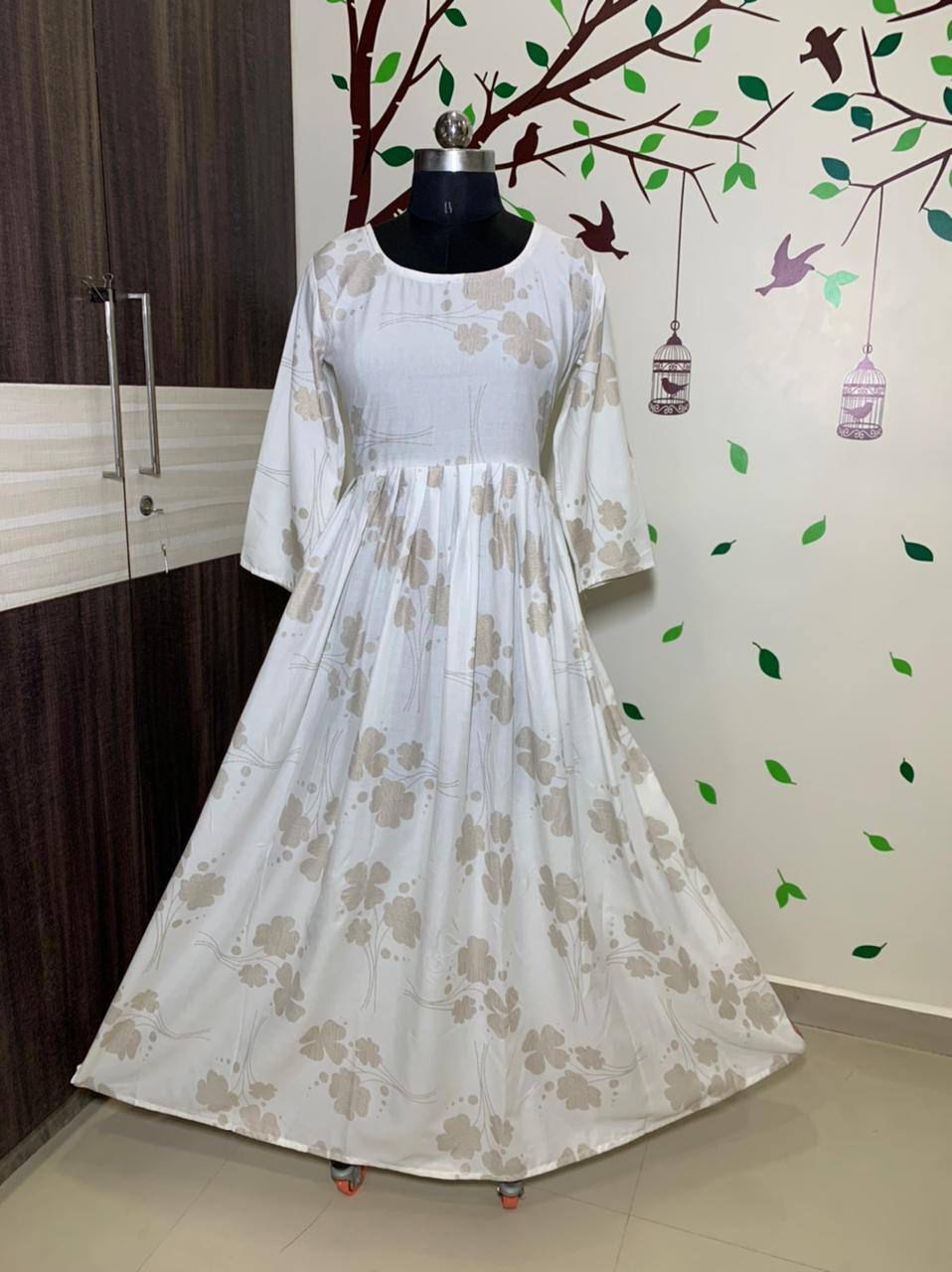 Official Kurti - Rayon Material, Maxi Length, Off-white Color | Comfortable Fit, Elegant Design, Soft Fabric, Stylish Tie-dye Pattern, 3/4 Sleeves