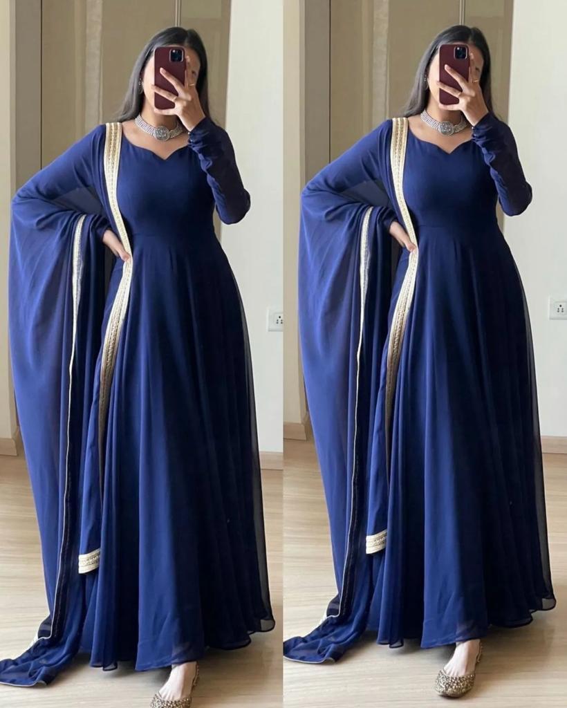 Beautiful Double-flair Gown With Dupatta