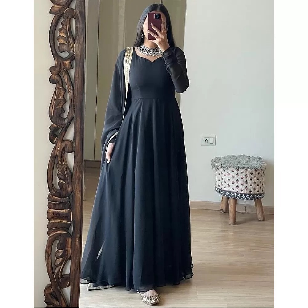 Beautiful Double-flair Gown With Dupatta