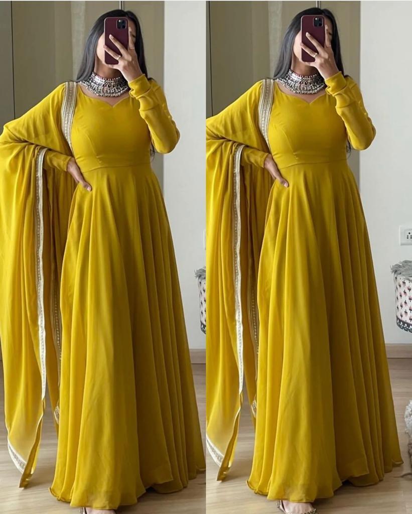 Beautiful Double-flair Gown With Dupatta