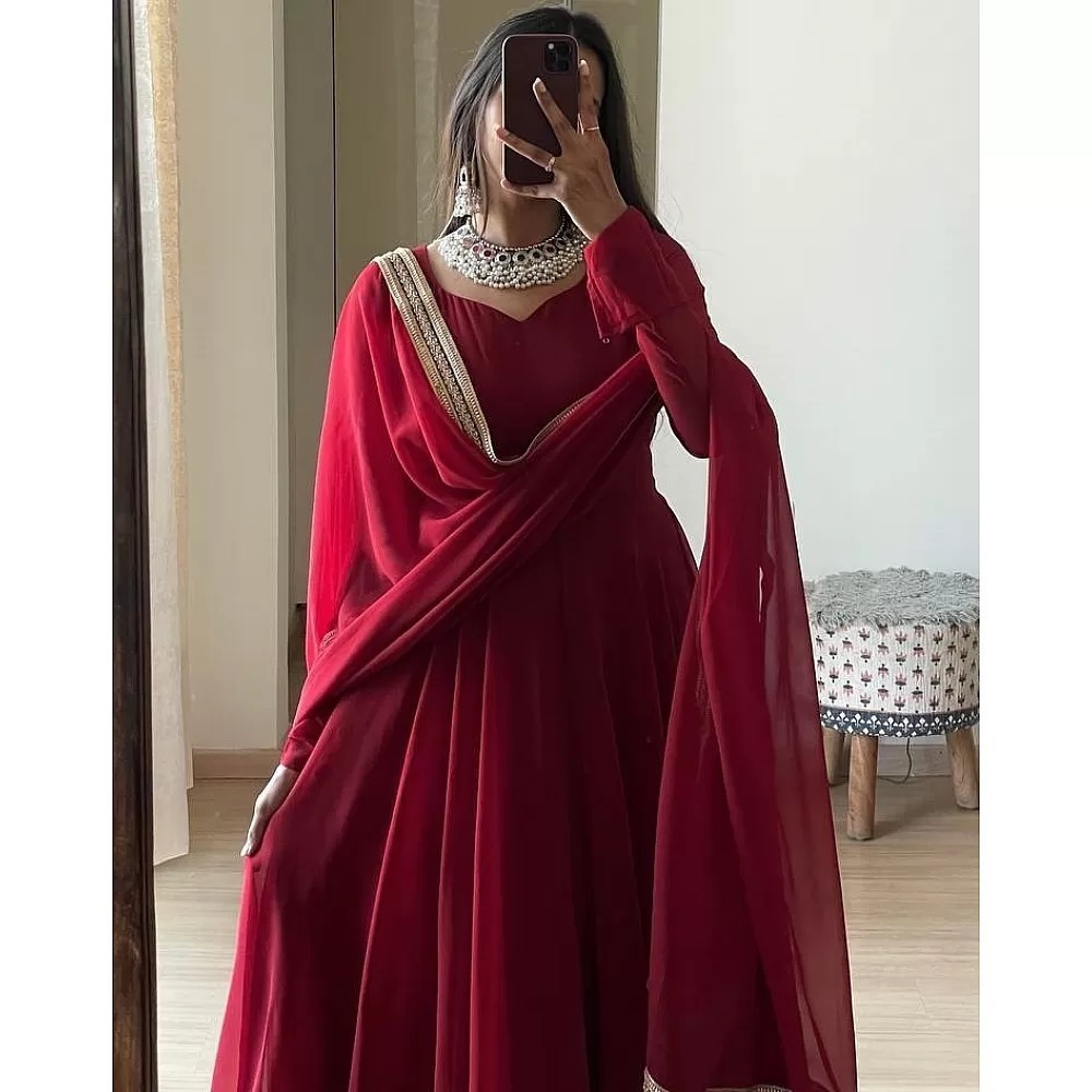 Beautiful Double-flair Gown With Dupatta