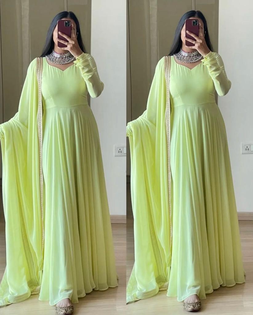 Beautiful Double-flair Gown With Dupatta