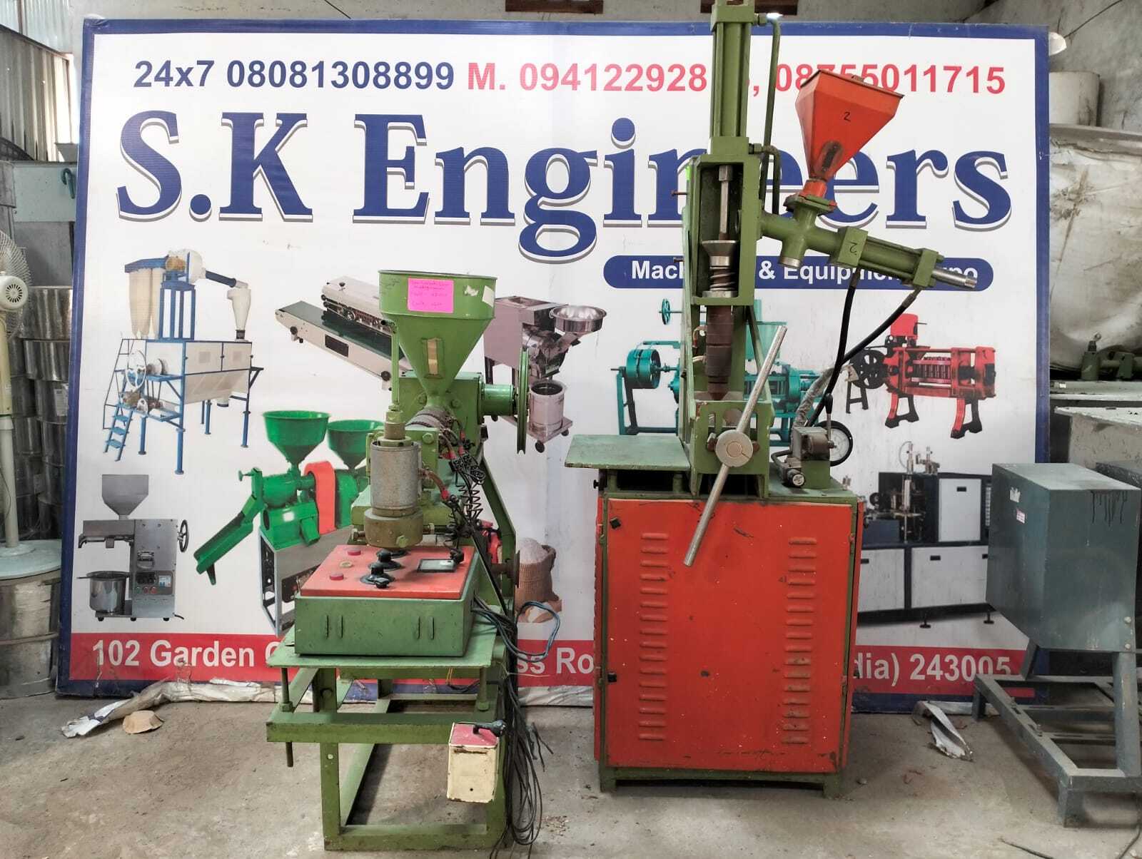 Plastic Blow Moulding Machine - Semi-automatic, 800 Kg Weight, Green & Saffron, 3000 Watt Power, Ideal For Plastic Toy & Ball Manufacturing | 1-year Warranty