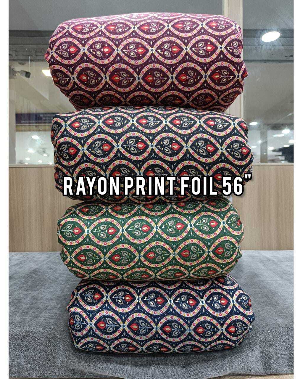 Rayon Kurti Fabric - 56 Inches Width, Multicolor Foil Printed Geometric Design | Machine Washable