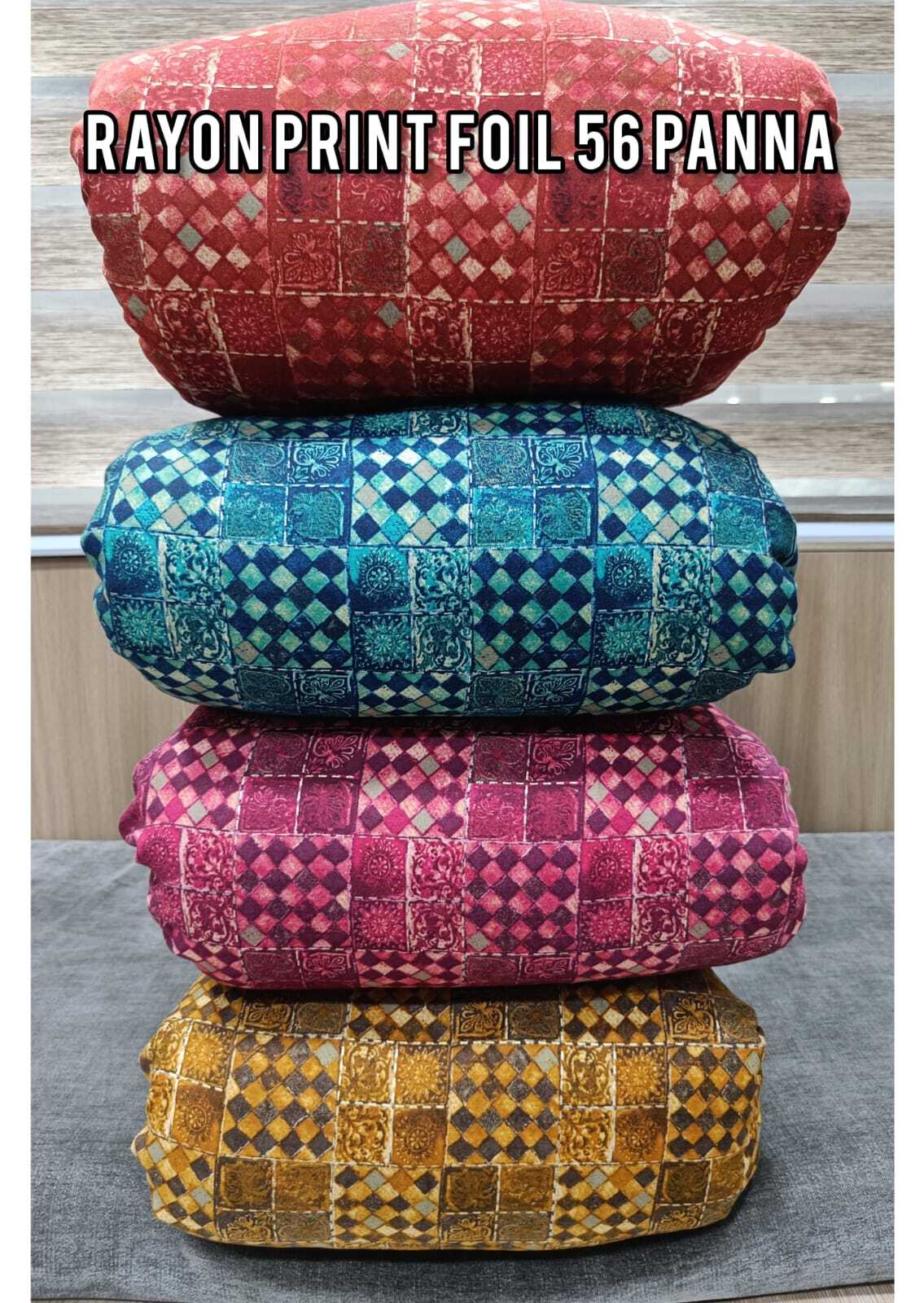 Rayon Kurti Fabric - 56 Inches Width, Multicolor Foil Printed Geometric Design | Machine Washable