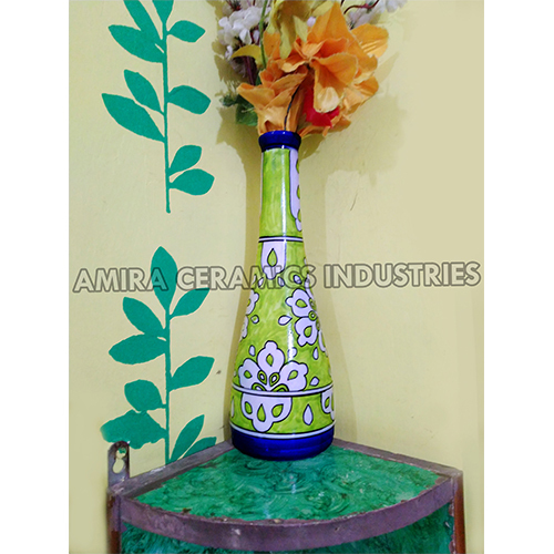Table Vases - Handcrafted Ceramic, 12x8 Inches, Bright Blue With Intricate Indian Hand-painted Motifs | Unique Regional Style, Artisan Finish
