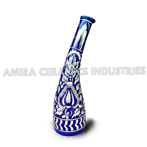 Table Vases - Handcrafted Ceramic, 12x8 Inches, Bright Blue With Intricate Indian Hand-painted Motifs | Unique Regional Style, Artisan Finish
