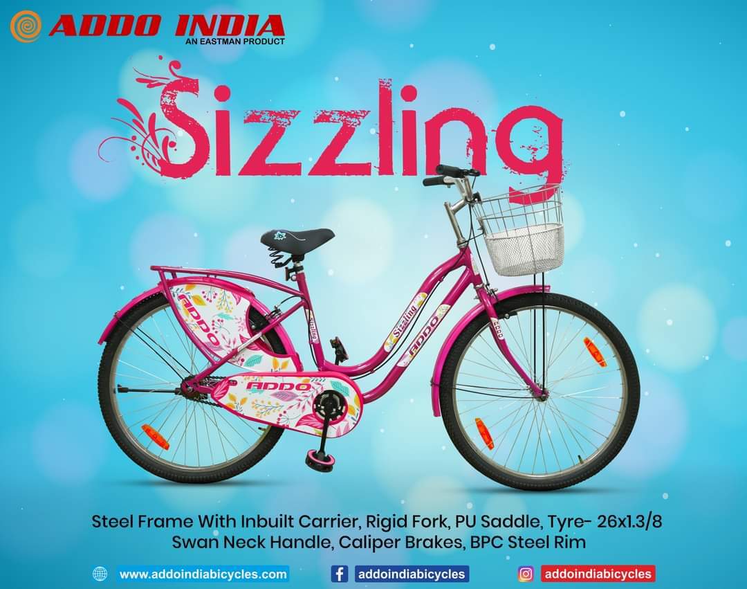 26 Sizzling Mtb - Steel Frame, 26x1.75 Tyres | Built-in Carrier, Caliper Brake, Comfortable Pu Saddle, Steel Basket & Plastic Dress Guard
