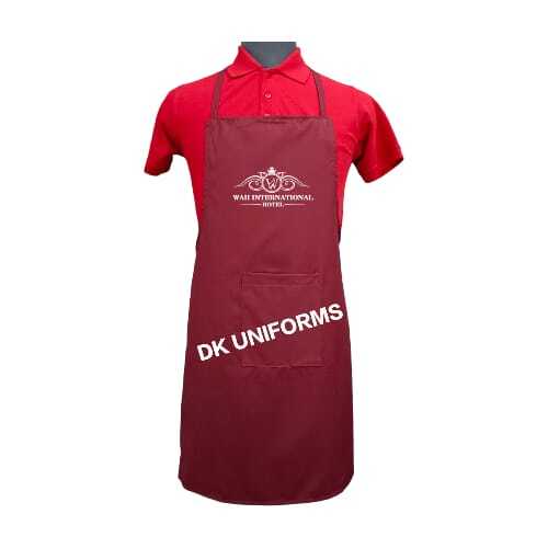 Kitchen Apron - Cotton Material, Free Size, Maroon Color | Unisex With One Pocket